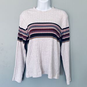 Vintage 90s Y2K Stretch Striped Ribbed Knit Shirt Whimsigoth Preppy Womens M
